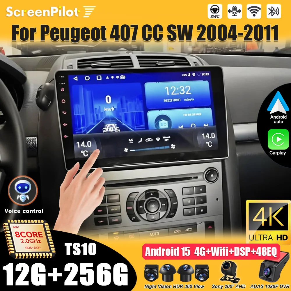 For Peugeot SW 407CC 2004 2005 2006 2007-2010 2011 Android 16 Car Radio Multimedia Video Player 2 din Carplay Mirror Link 8 Core