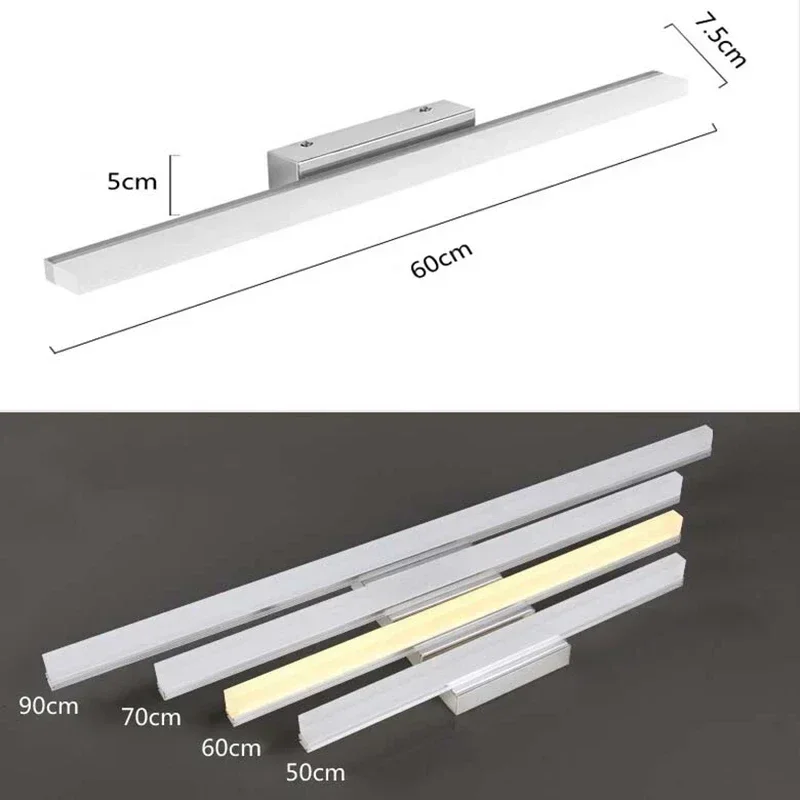 Imagem -06 - Led Espelho Luz Moderna Lâmpada de Parede do Banheiro à Prova Impermeável Água Luz Ac85265v Lâmpada L40cm L60cm L70cm L90cm L110cm Arandelas Apliques