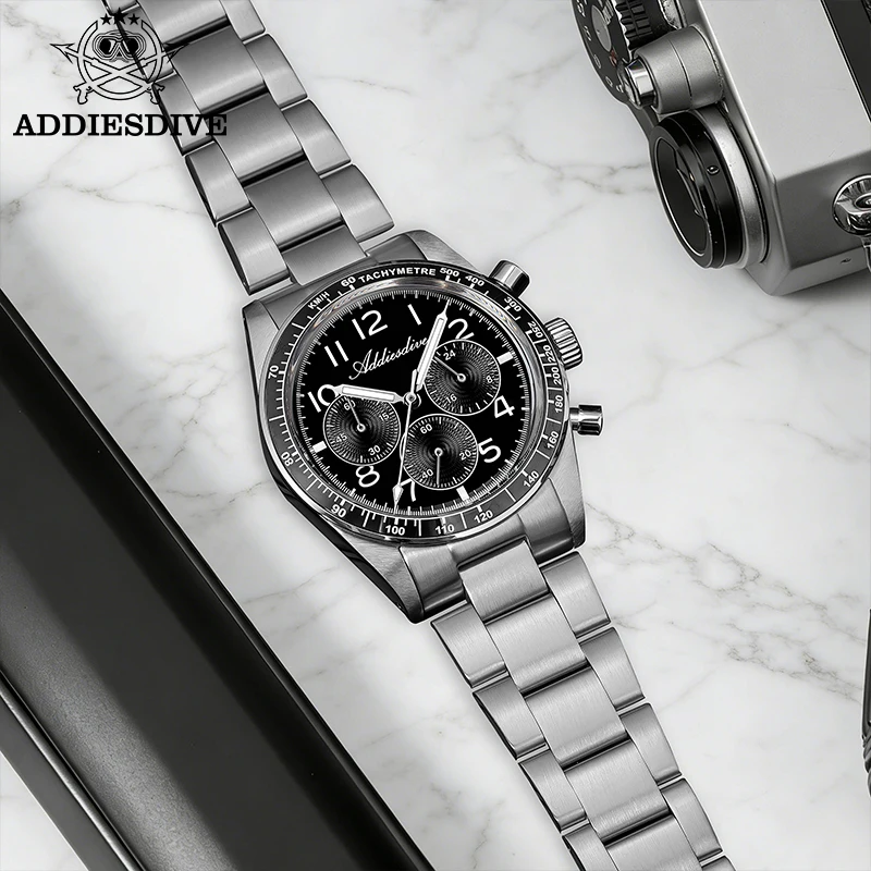 ADDIESDVIE 2026 Men's Chronograph Watches Top Luxury Quartz Watch Stainless Steel AR Coating 100M Diver AD2543 Reloj Hombre Gift view 2