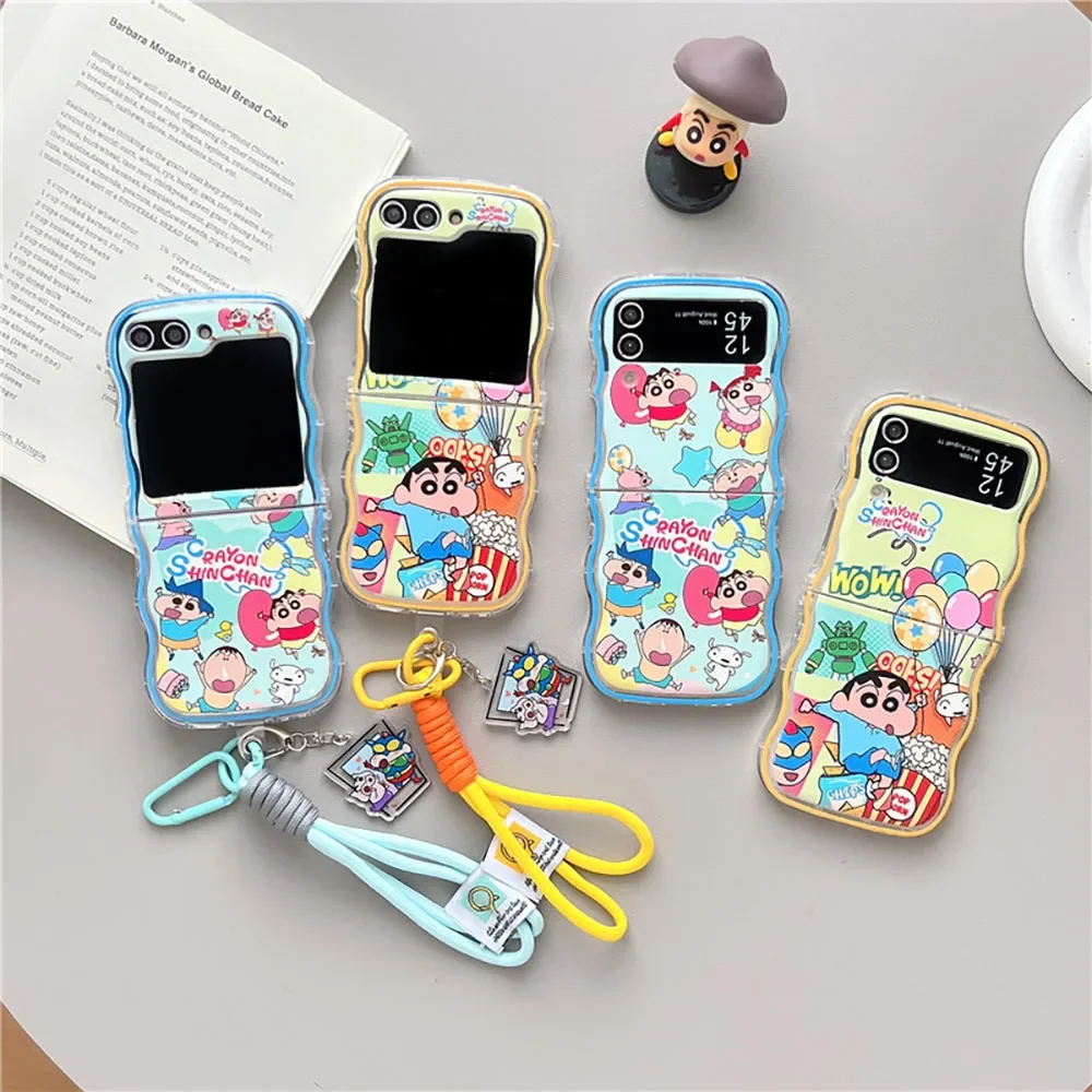 

Cute S-Shin-chans With Lanyardd Phone Case for Samsung Galaxy Z Flip 3 4 5 Z Flip 6 5G PC Hard Anti-fall Back Cover Anti-fall