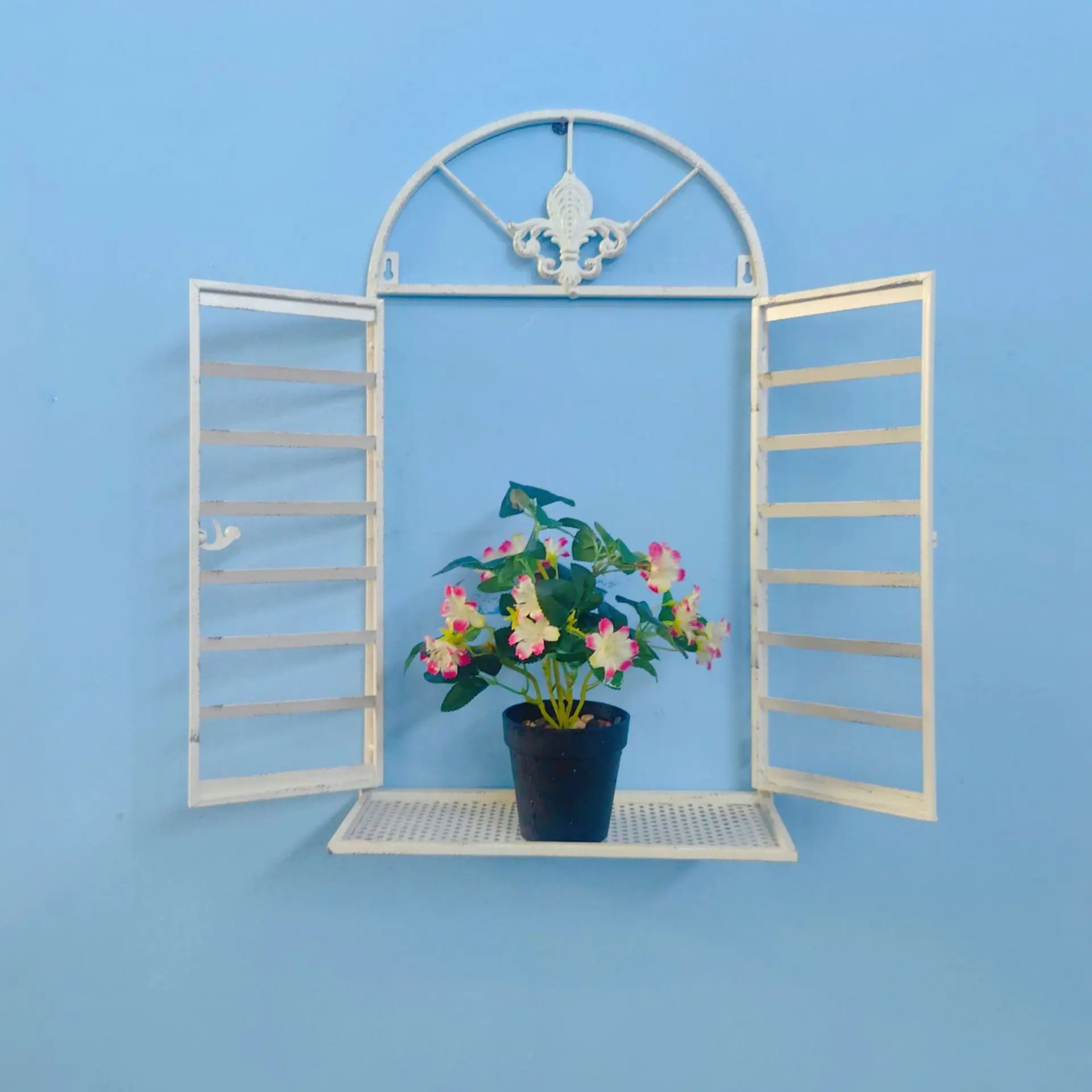 Wrought iron wall hanging false window Gardening groceries Garden decoration Old white window false window