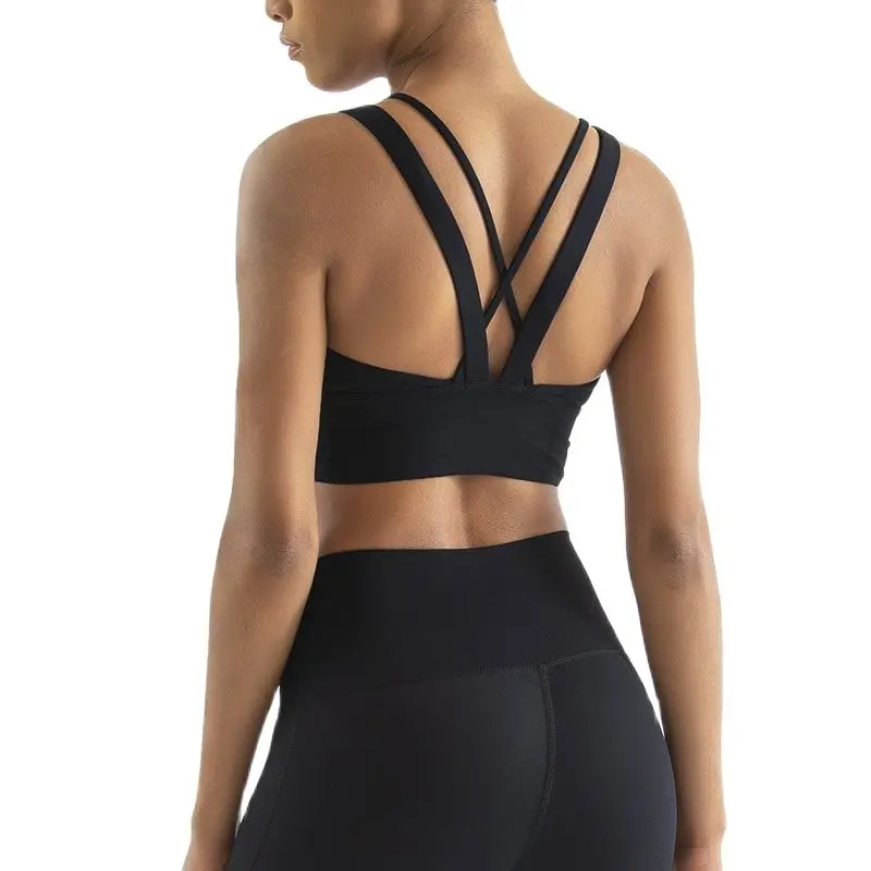 SOISOU-Nylon Sports Bra para Mulheres, Sexy Cross Tops, Roupa Interior Respirável, Sutiã De Fitness, Roupas De Ginástica, Roupas De Yoga