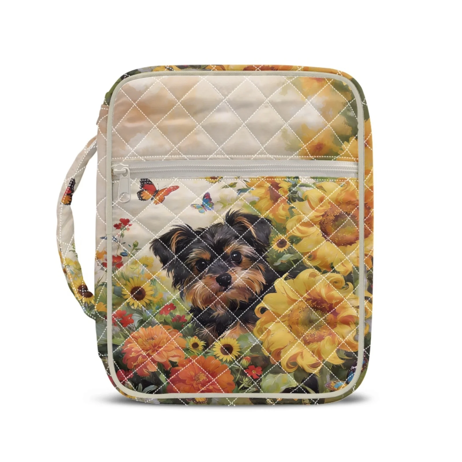 Coloranimal Yorkie Sunflower 2026 New Quilted Carrying Cases for Women Pockets Bible Carrying Book Case