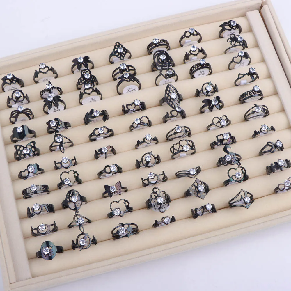 10Pcs/Lot Fashion Colorful Zircon Stainless Steel Rings For Women Classic Wedding Love Mix Style Jewelry Engagement Party Gifts
