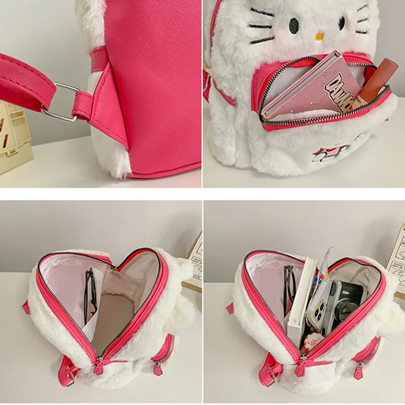 Kawaii Sanrio Hello Kitty Backpack Pom Pom Purin Kuromi Plush Bag Anime Fashion Women Yk2 Schoolbag High Capacity Bag Girl Gift