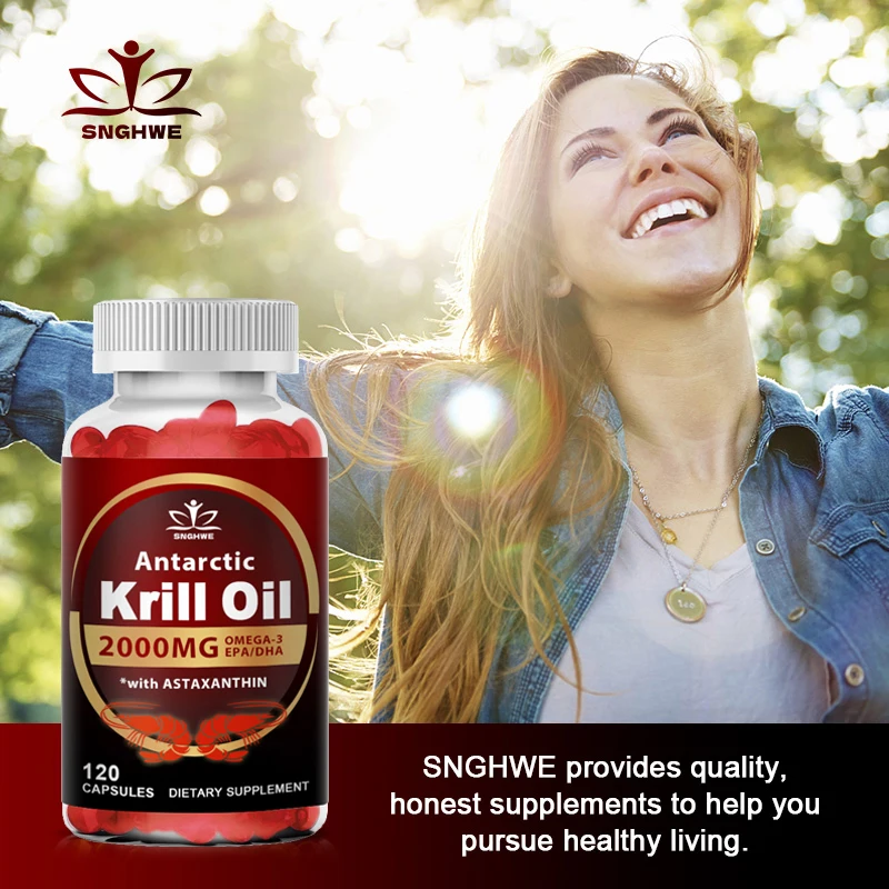 Antarctic Krill Oil-2000mg Per Serving-with Omega-3s, EPA, DHA & Astaxanthin-Supports Healthy Joints,Brain,Heart& Blood Pressure