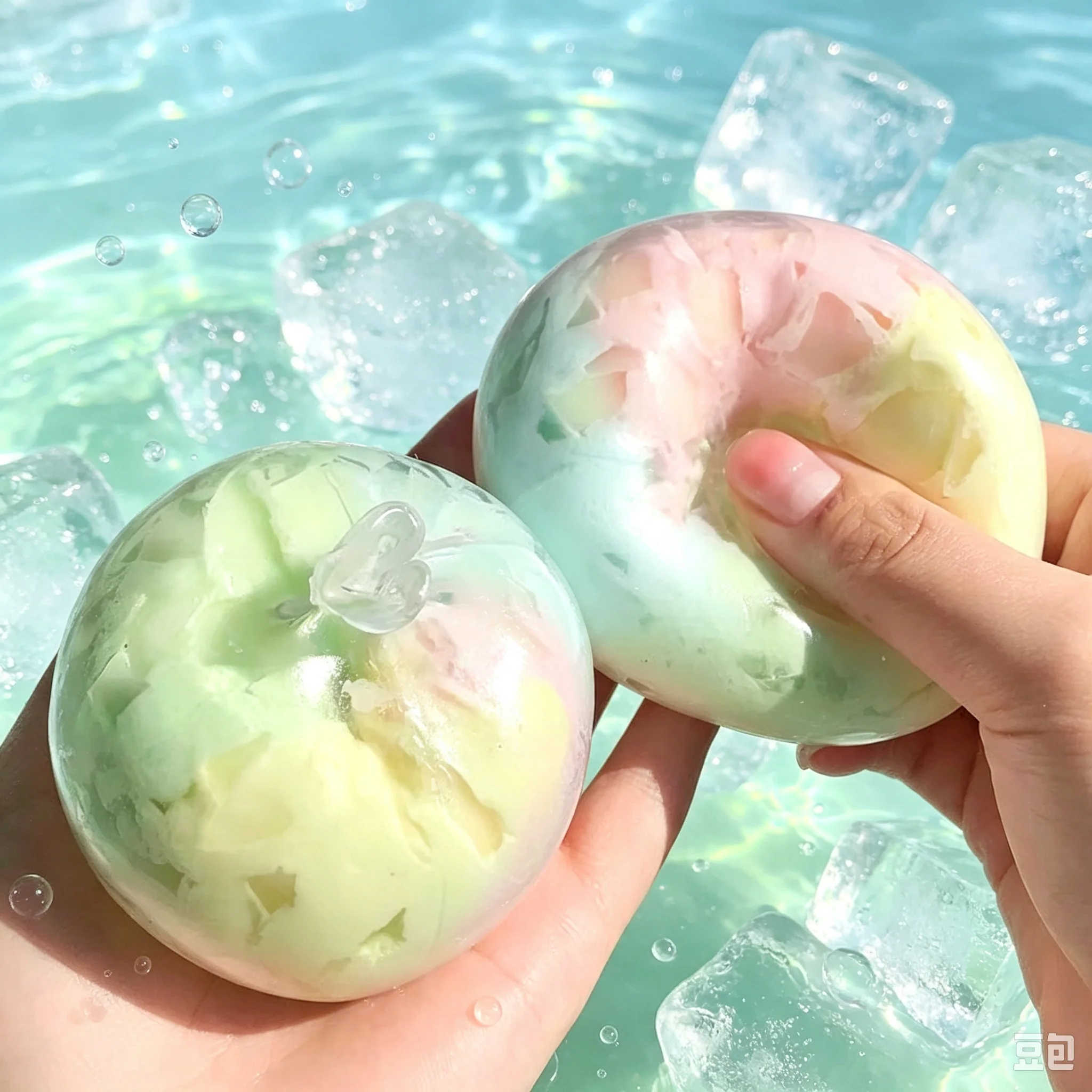 Pastel Gradient Ice Cube Filled Squishy Ball Soft Gel Squeeze Fidget Toy Marbled Color Sensory Toy Ice Sand Texture Stress