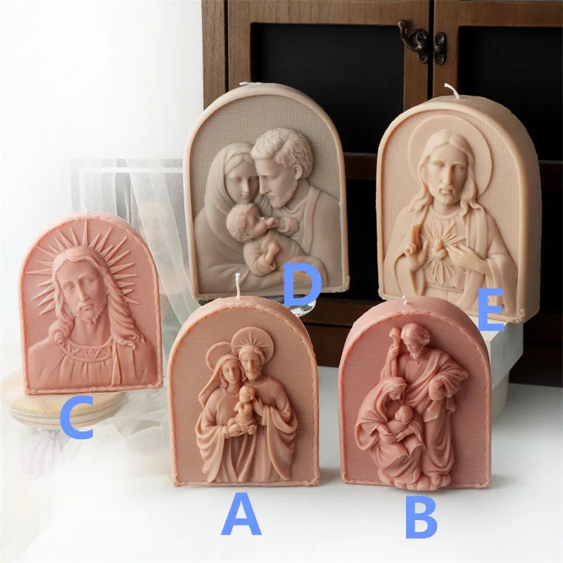 3D Flat photo frame modeling Jesus family silicone candle mold DIY Jesus Divine  Statue Plaster Crafts Religious home decor mold