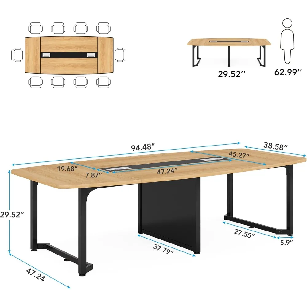 طاولة مؤتمرات كبيرة مستطيلة الشكل ، غرفة اجتماعات مكتب ، طاولة اجتماعات حديثة ، 8ft x W"