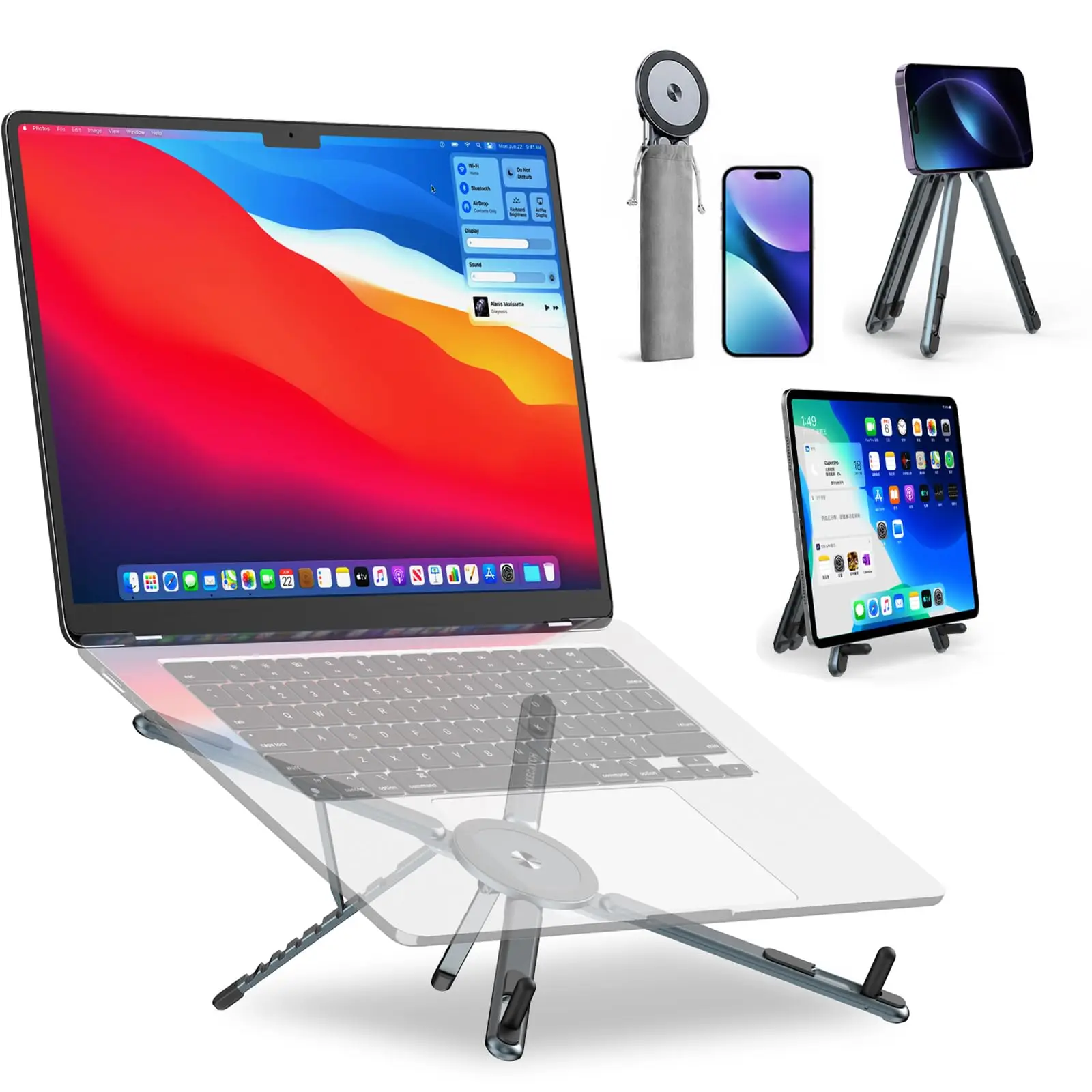 Multifunction Aluminum Magnetic Foldable Stand Adjustable Laptop Bracket Portable Selfie Stick Phone Holder for Travel Desktop