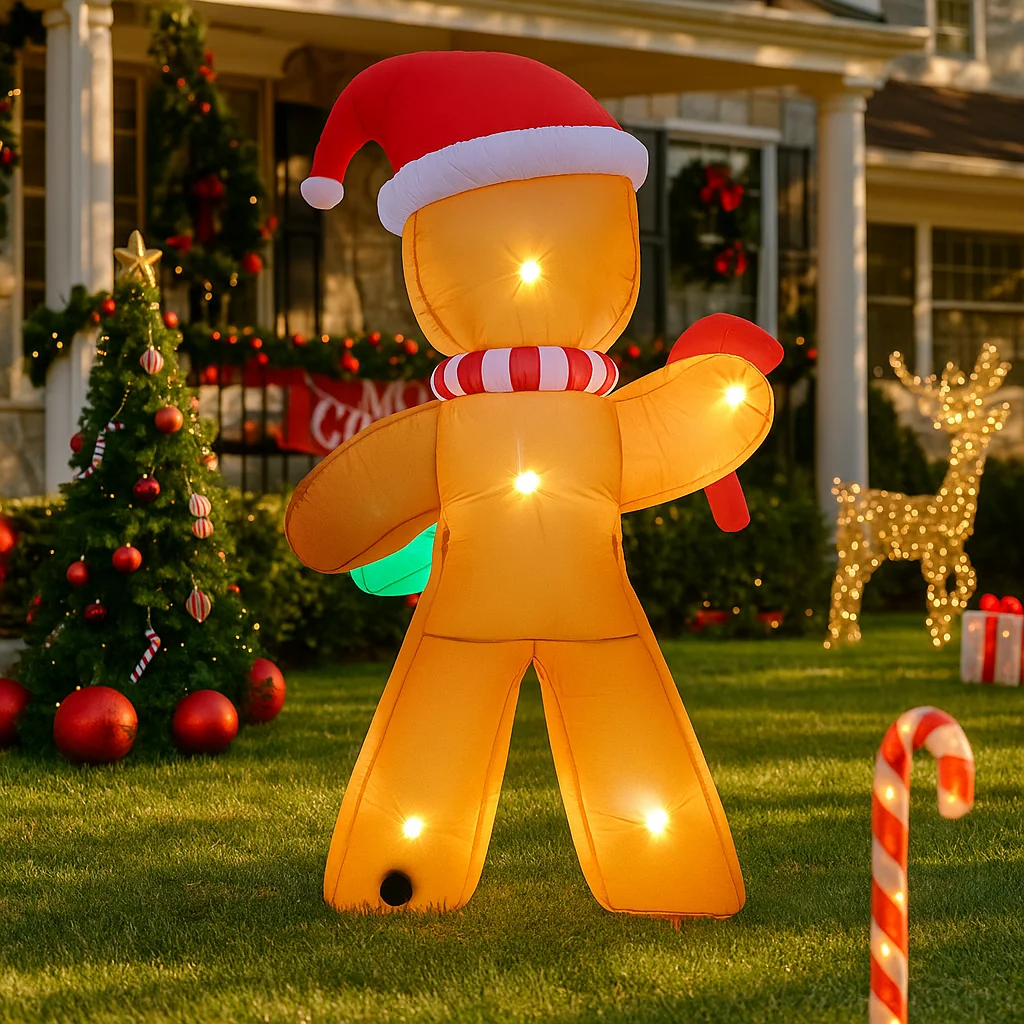 ของตกแต่งคริสต์มาสขนาด 7.8 ฟุต ตุ๊กตาคนขนมปังขิงเป่าลมรูปแท่งลูกกวาด ของประดับตกแต่งบ้านและสวน พร้อมไฟ LED ของตกแต่งคริสต์มาส