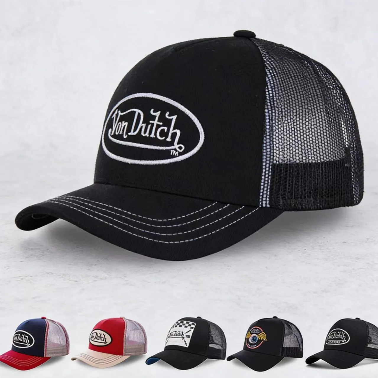 Casual Fashion VON Baseball Cap Breathable Shade Alphabet embroidery Sunblock Mesh Embroidered DUTCH Trucker Hat
