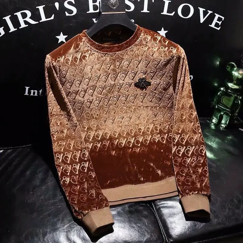 Suéter de gama alta para hombre, camisa de manga larga de jacquard ajustada con cuello redondo de marca a la moda para primavera y otoño