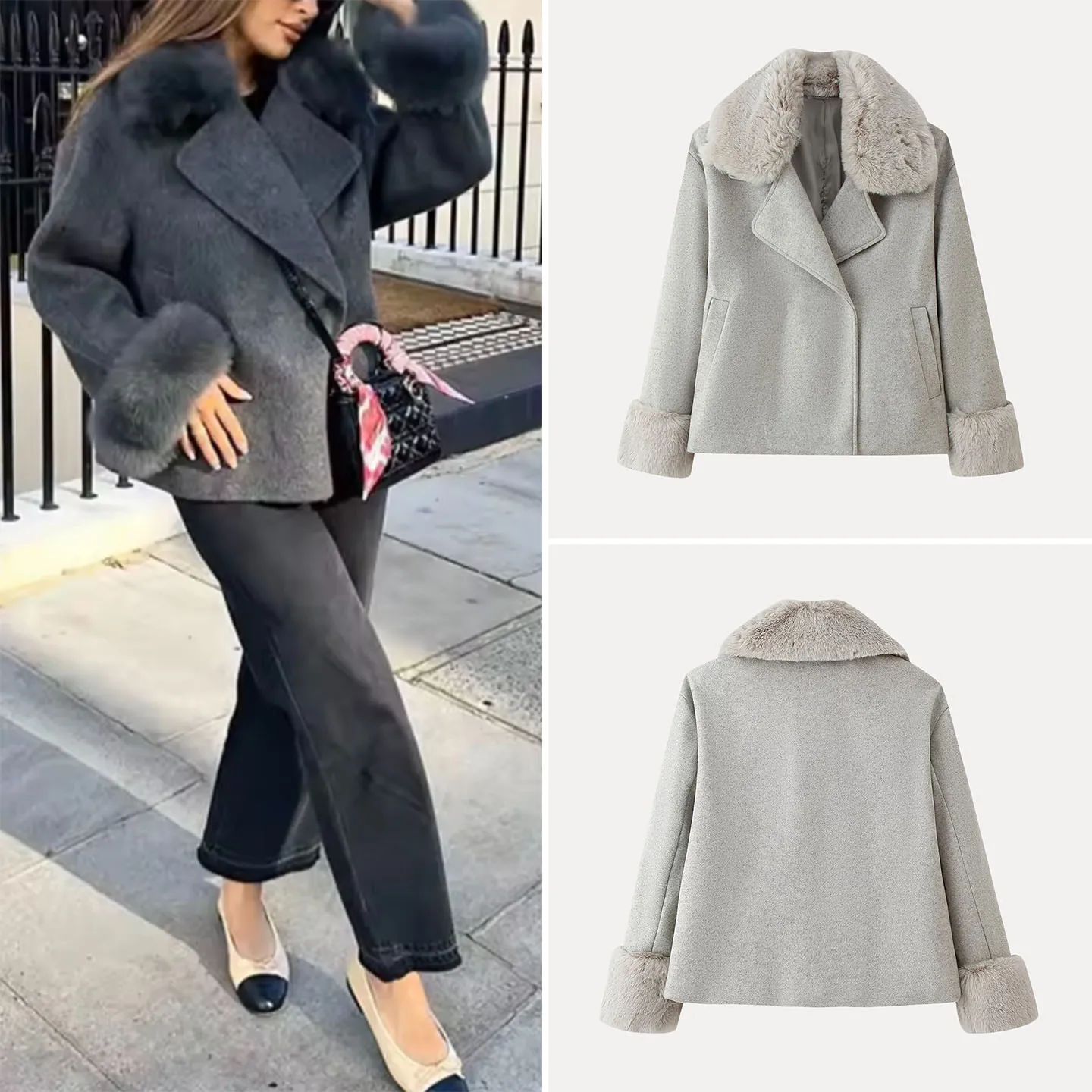 

Женская верхняя одежда Ele Two-Tone ort Length Long Sve, осень 2021, модная женская куртка со стойкой