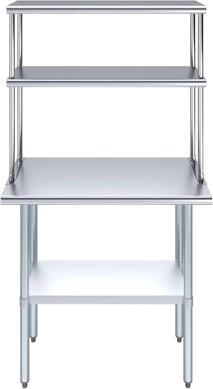 

12" Wide Double Tier Overshelf | Metal Kitchen Prep Table & Shelving Combo | Stainless Steel Table with Double Overshelves