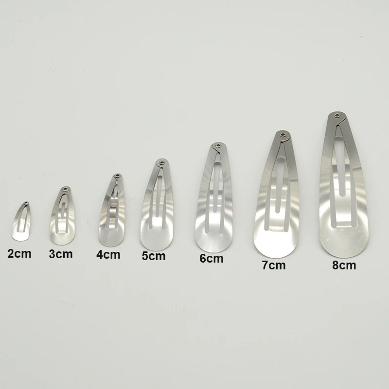 50~80PCS 2cm 3cm 4cm 5cm 6cm 7cm 8cm 301Stainless Steel Hair Clips Tear Drop Metal Snap clips Plain Hairpins for DIY