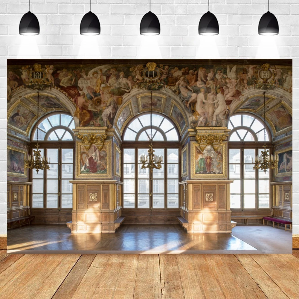 Luxury Auditorium Church Backdrop Vintage European Style Palace Baby Kids Portrait Birthday Party Wedding Photography Background