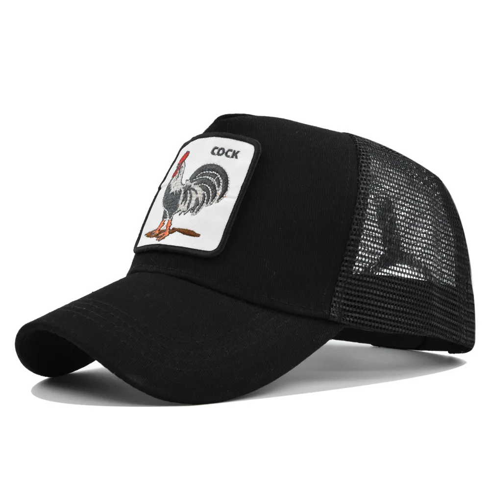 

Baseball Cap Animal Rooster Embroidered Trucker Cap Curved Brim Sun Mesh Hat