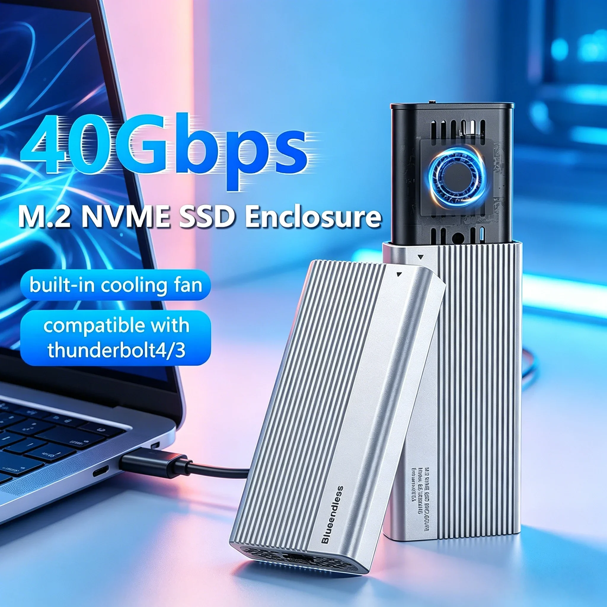 USB4 40Gbps High Speed M.2 NVMe SSD Enclosure PCIe 4.0 Cooling Fan External Drive Case Thunderbolt 4 3