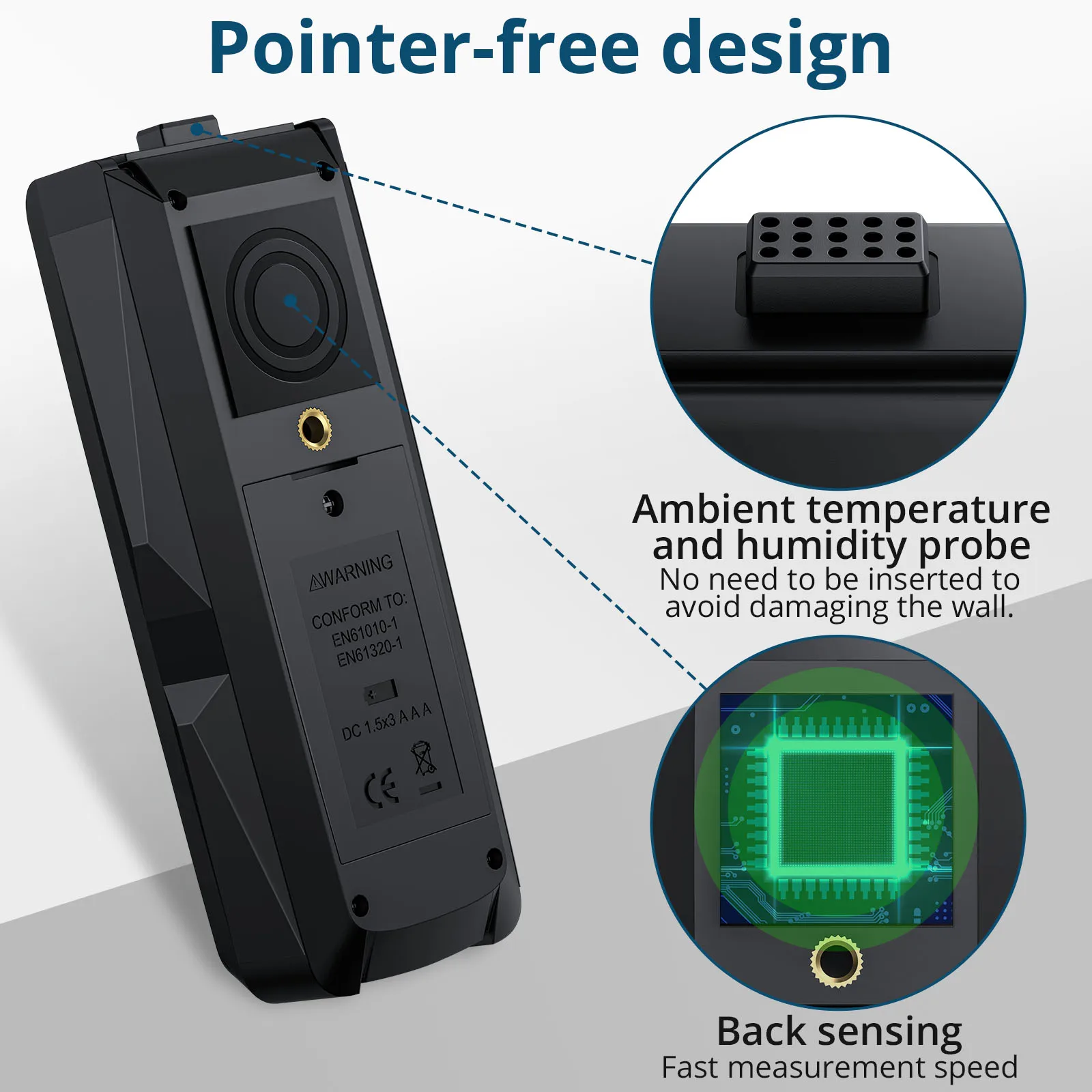 Le rétroéclairage de mesure complète sans aiguille humidimètre analyse de 20 à 40mm de la fonction de maintien de la fonction d'alarme lcd couleur 深度带 humidimètre