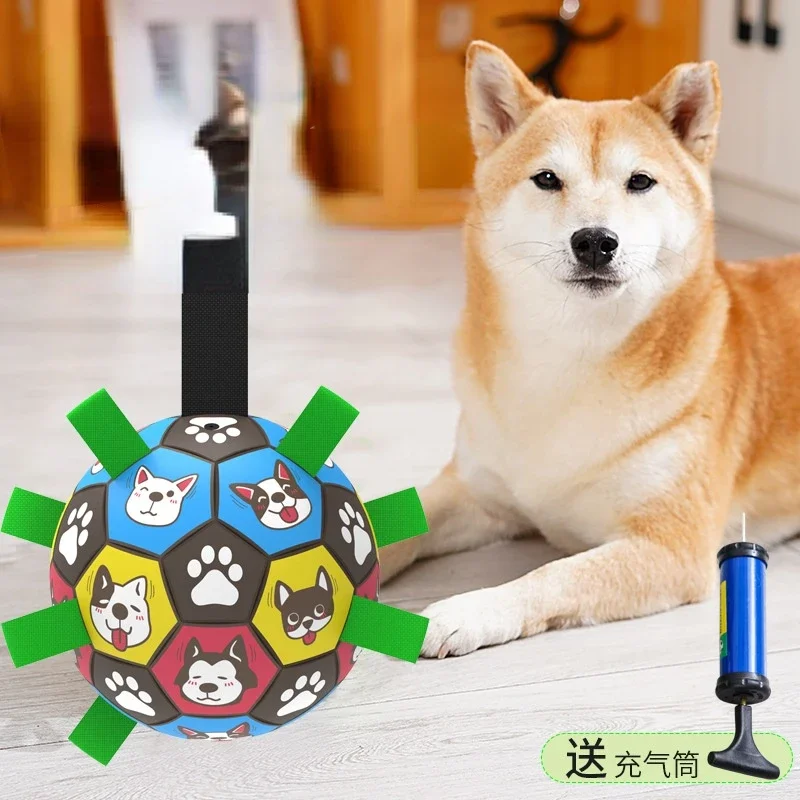 Dog Toys Interactive Pet Football Toy with Grab Tabs Dogs Outdoor Training Soccer Toys Pet Bite Chew Balls for Dog Accessories