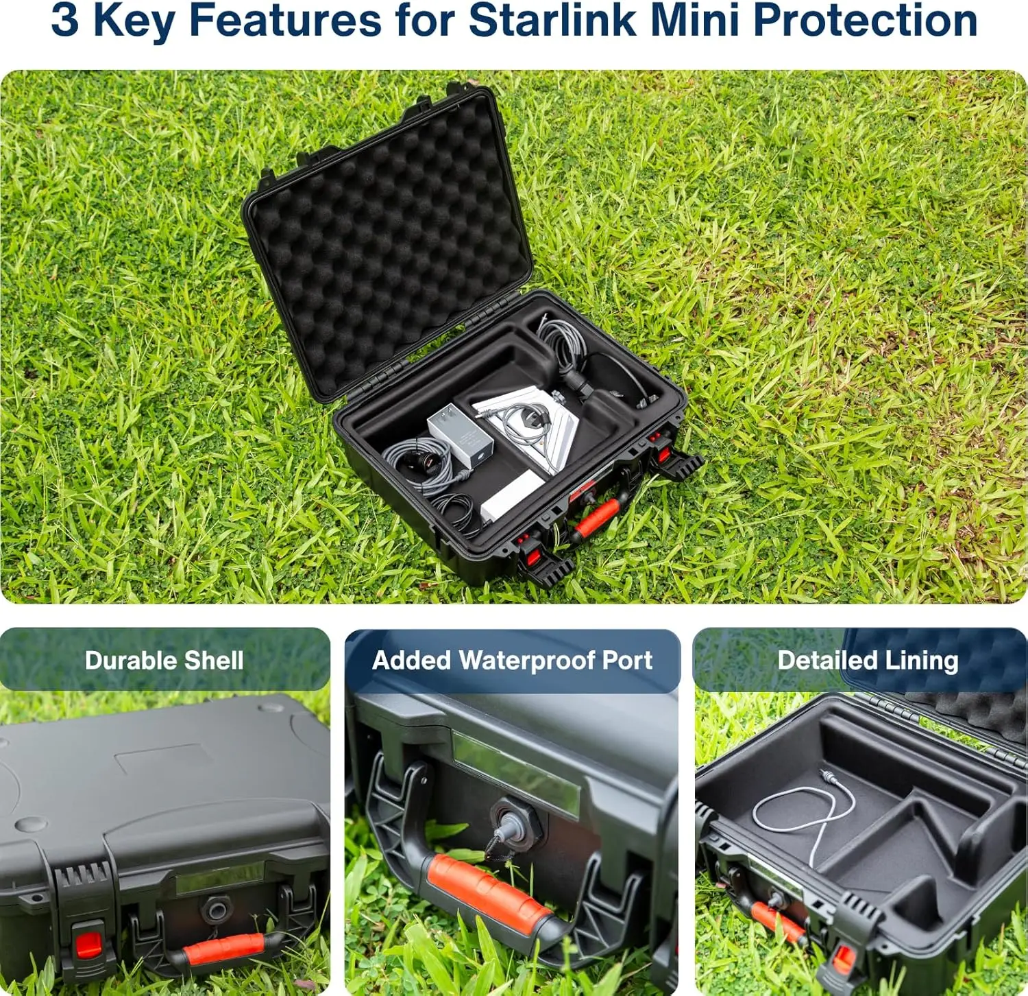 حافظة صغيرة مقاومة للماء من Starlink مع منفذ شحن، هيكل صلب مبطن بالرغوة، مزلاج آمن، محمول للسفر #4