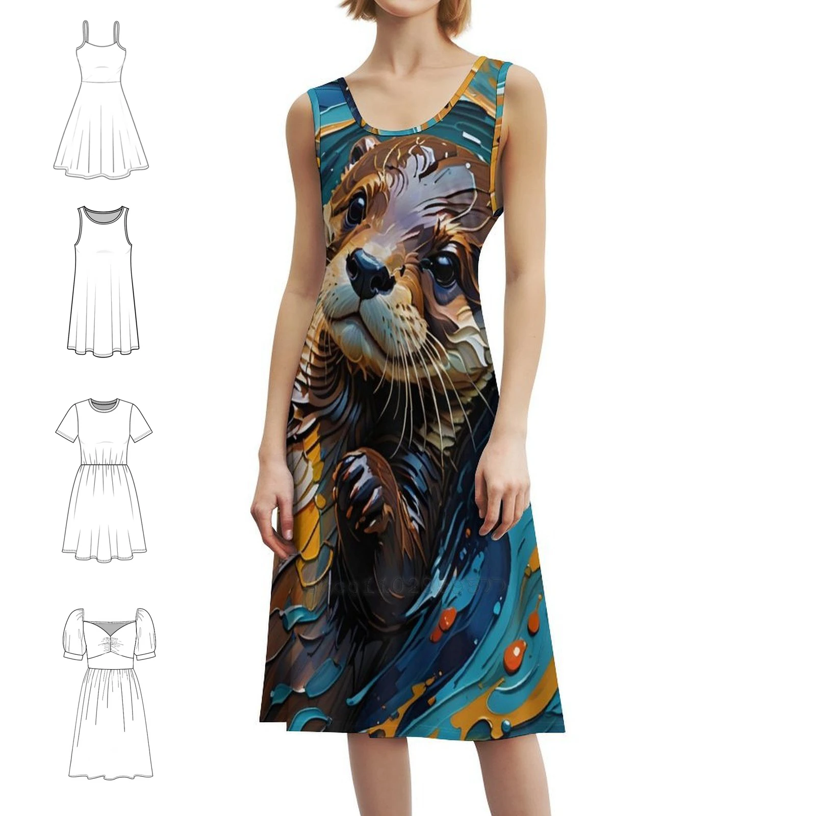 فستان Baby Otter (جريدي) بفتحة عنق على شكل قلب فستان صيفي أنيق للحفلات للنساء لطيف قضاعة Baby Otter مجردة مرحة #1