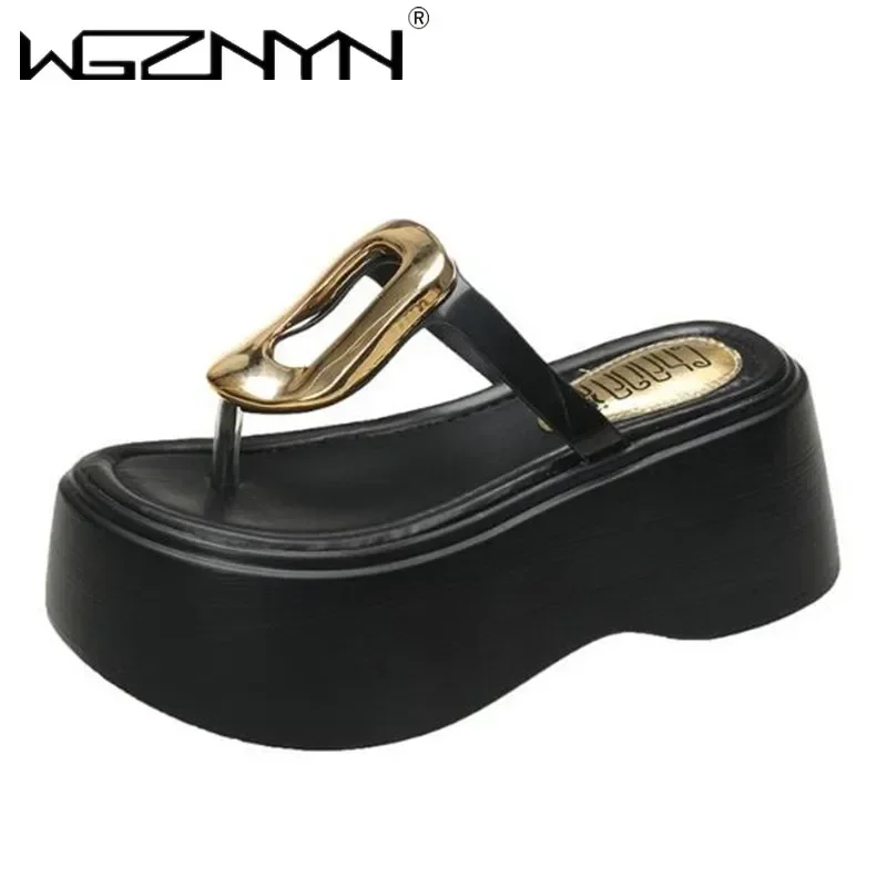 

Летние женские шлепанцы 7,5 см, пляжная обувь на массивном каблуке, 2021, женские шлепанцы на танкетке с открытым носком, женские шлепанцы на платформе, уличные сандалии