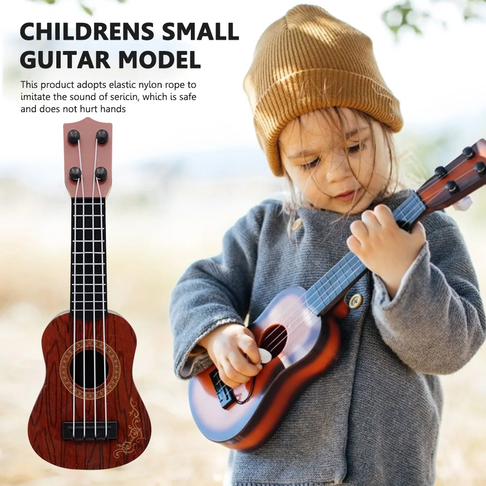 Mini 4 Strings Classical Ukulele Guitar Toy Simulation Kids Children Beginner Music Enlightenment Small Guitar for Entertainment