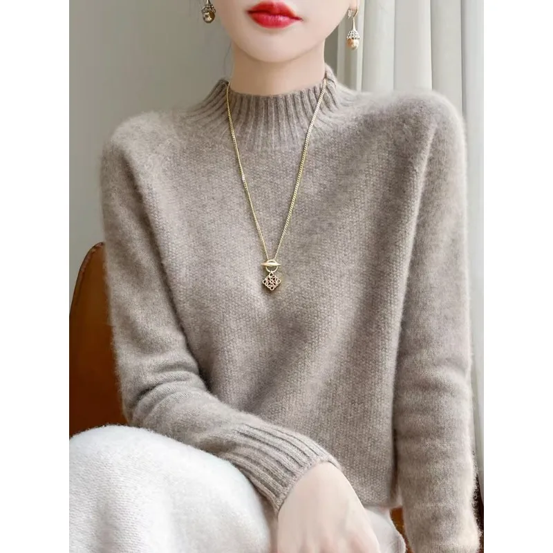 Wool Sweater Half-neck Pullover in Autumn and Winter New Mock Neck Sweater Women's Keep Warm Knit Top Winter Clothes Women 2024