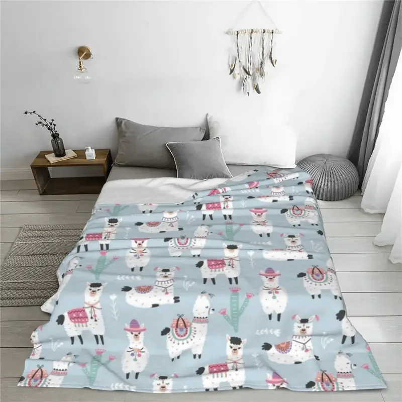 Oh My Alpaca Cute Cartoon Animal Knitted Blankets Fleece Scandinavian Style Super Warm Throw Blankets Home Couch Bedroom Quilt