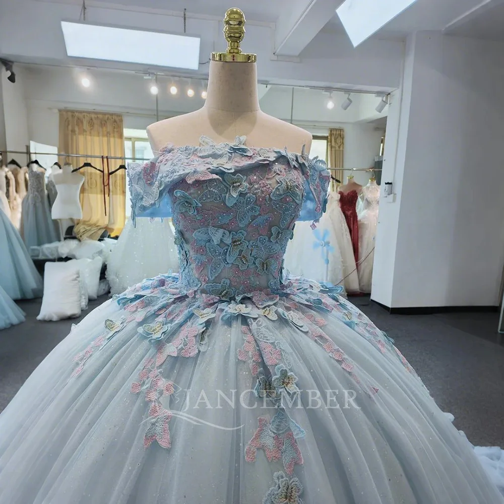 Customized Light Blue Off The Shoulder Princess Quinceanera Dress Ball Gown Sweet 16 Dresses Sweet 15 Dresses Lsany03