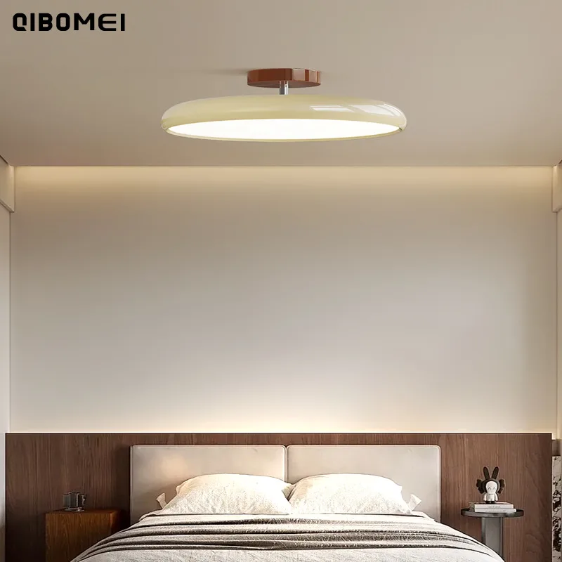 Retro Led Bedroom Ceiling Light Modern Simple Wood Grain Cream Style Study Room Balcony Ceiling Lamp Home Interior Lighting Lamp