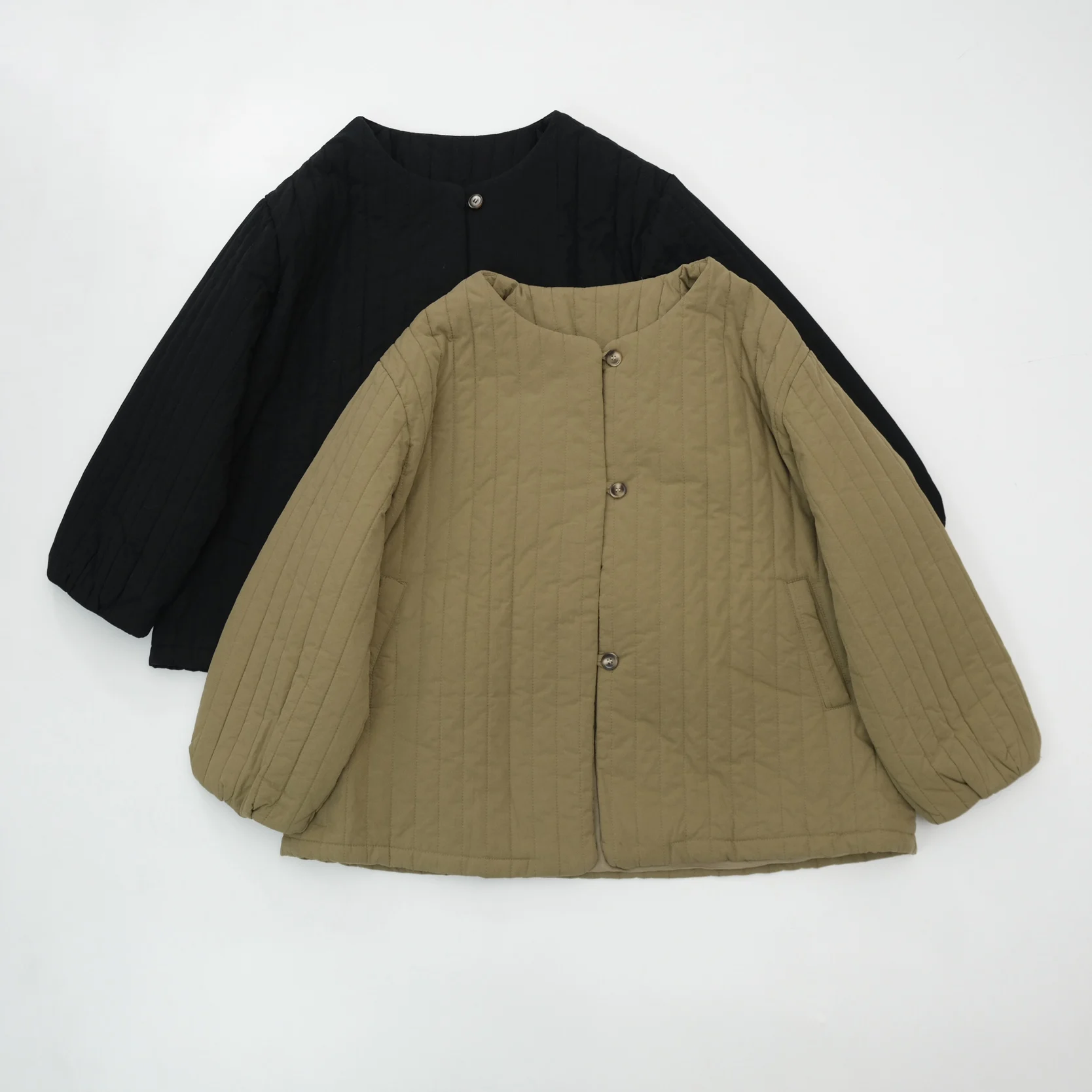 

Loose Fit Quilted Cotton Jacket Stripe Pattern Color Retro Style Artistic Feel Large Size Winter Outerwear Coat