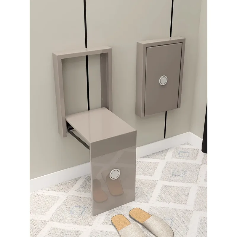 Folding shoe changing stool household door wall-mounted shoe-wearing stool telescopic ultra-narrow space-saving wall folding cha