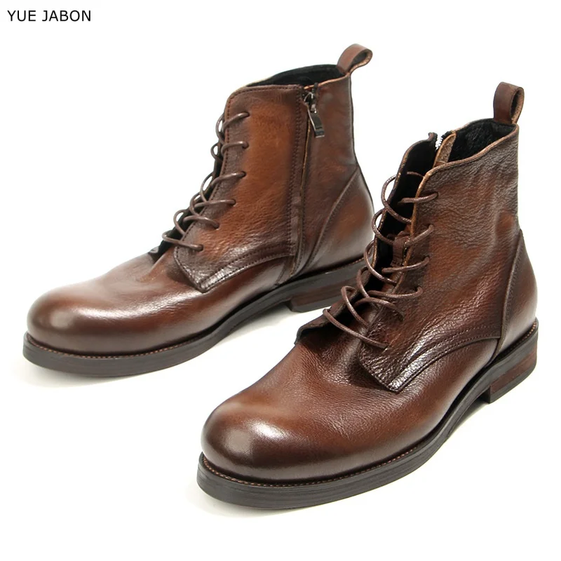 Brown Cowhide Men's Boots Genuine Leather Shoes Men Side Zipper Ankle Boots Handmade Retro Luxury Men's Formal Shoes Black