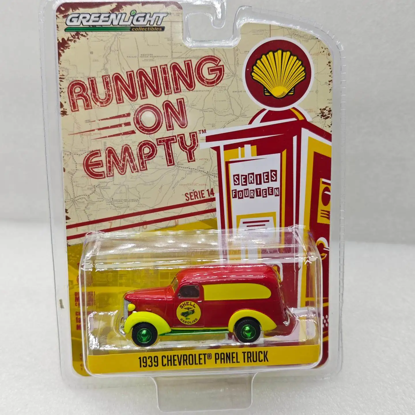 greenlight-1-64-running-on-empty-series-14-1939-chevrolet-panel-truck-shell-green-machine-diecast-alloy-car-model-collectible