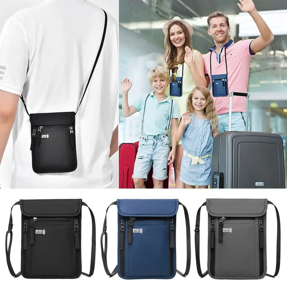 

Portable Nylon RFID Passport ID Bag Waterproof Multi-Functional ID Credit Card Holder Neck Wallet Men