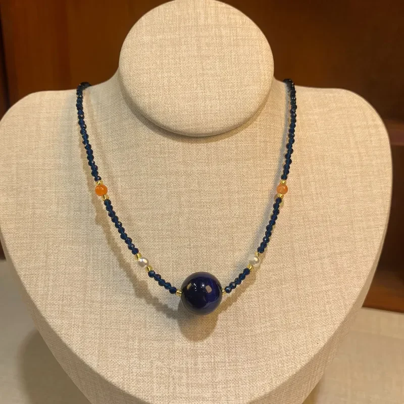 Blue eye stone collarbone chain retro niche blue neck chain simple versatile pendant niche blue eye stone collarbone chain