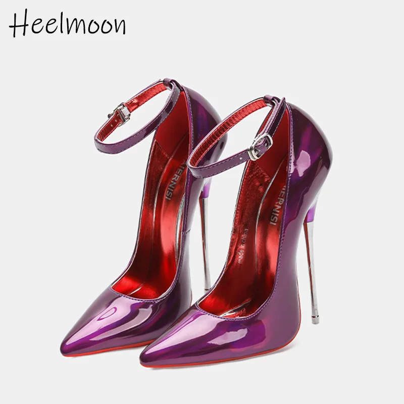 

Новые сексуальные туфли-лодочки на очень высоком каблуке 16 см, черные, фиолетовые, с ремешком на щиколотке, из натуральной кожи, фетиш-геи SM, мужская обувь унисекс