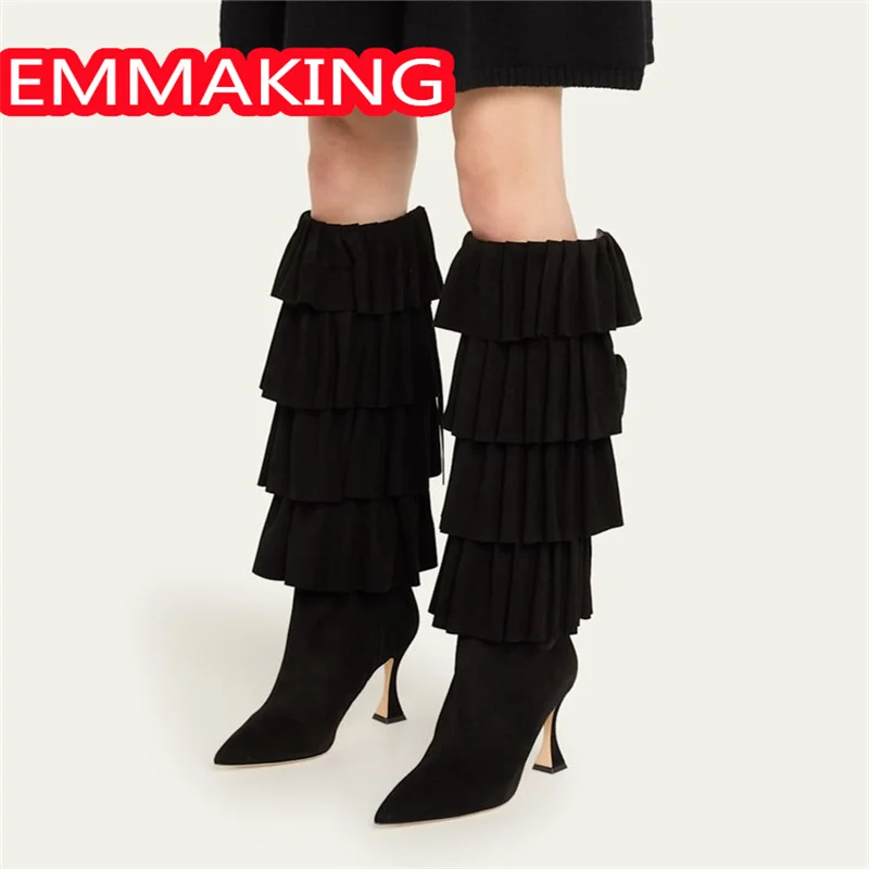 هامش الزهور موضة حذاء برقبة للركبة 2024 النساء بلون أشار تو 9 سنتيمتر السيدات بوتاس دي invierno الفقرة موهير حجم 44