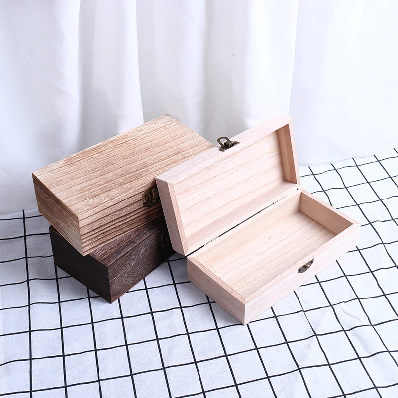 1Pc Retro Jewelry Box Desktop Natural Wood Clamshell Storage Decoration Wooden Home Storage Organization Storage Boxes