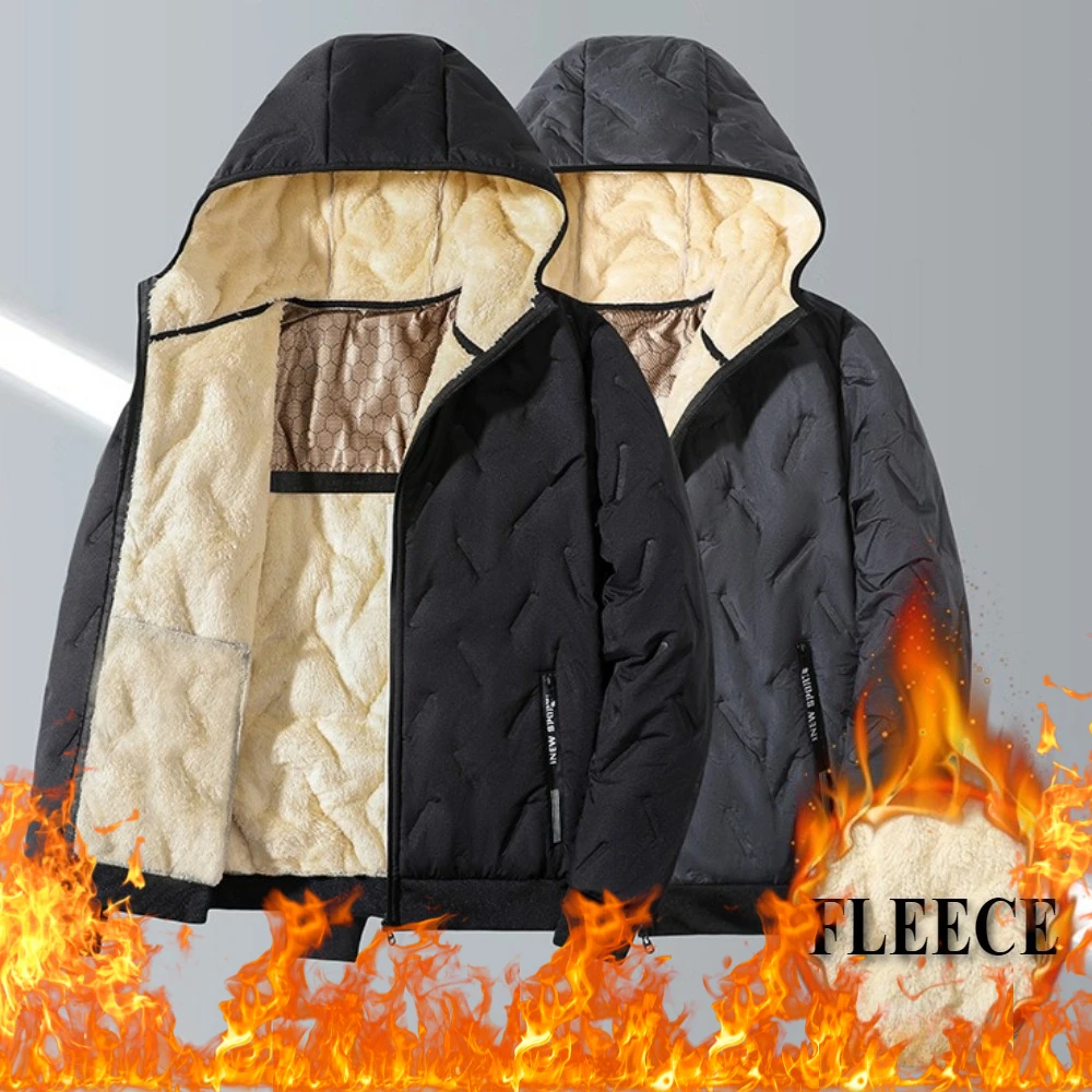 2026 Men High Quality Padded Hiking Jacket Windproof Winter Warm Lightweight Zipper Outerwear Casual Thicken Hooded Coat
