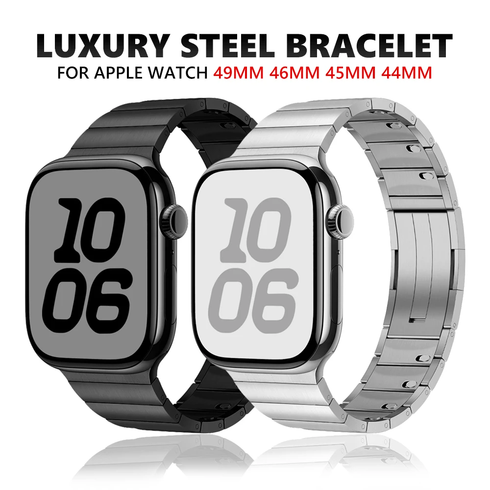 

Luxury Stainless Steel Bracelet for Apple Watch Ultra2 49mm 46mm 45mm 44mm Metal Band for iWatch Series 10 9 8 7 6 5 SE 4 Strap