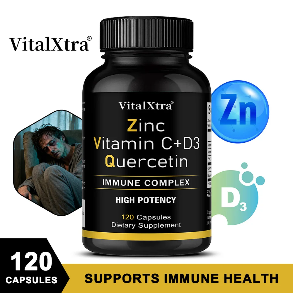 Zinc Quercetin 500mg with Vitamin C Vitamin D3 Bromelain Immune Support High Potency Supplement (Non-GMO, Gluten-Free, Vegan)