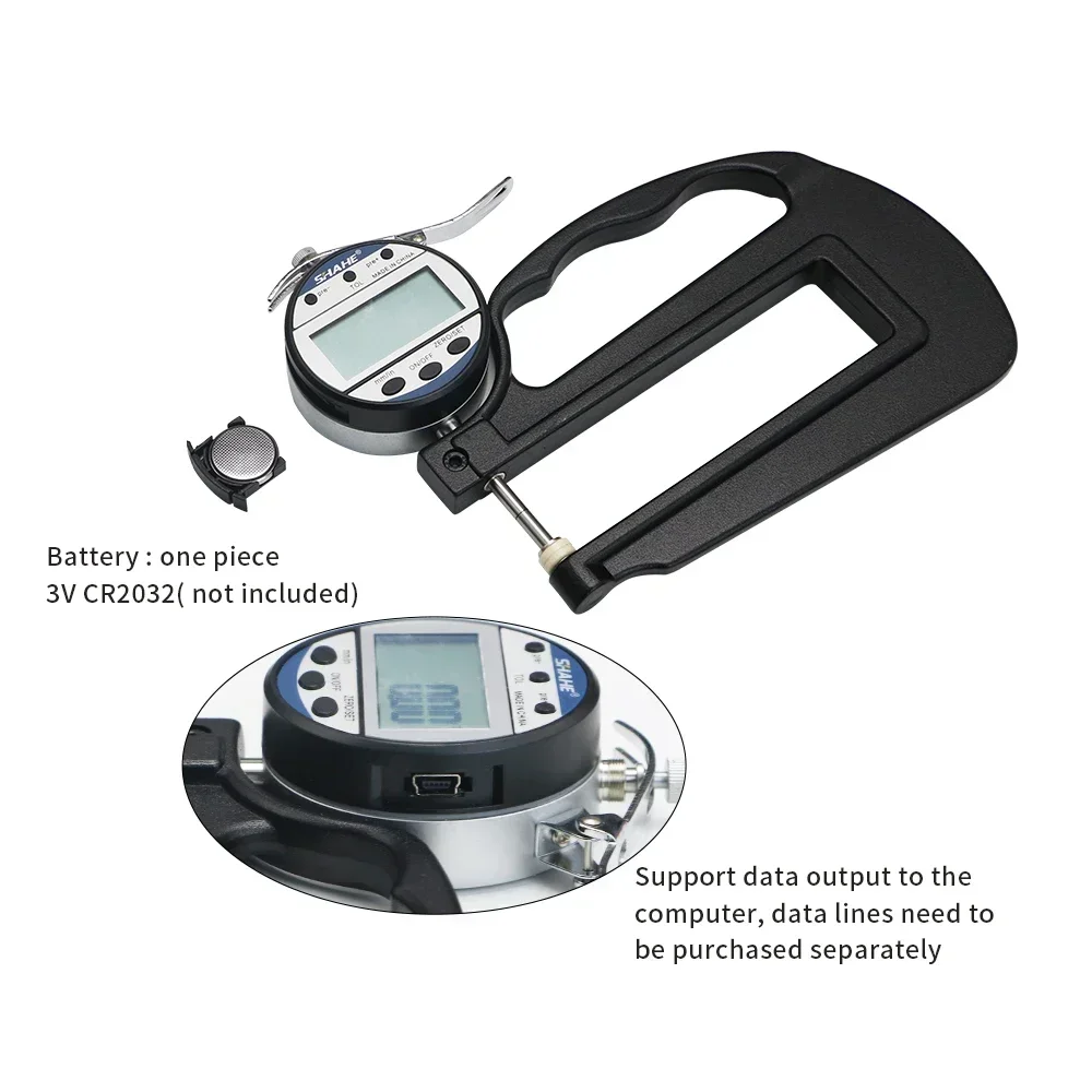 SHAHE 0-25 mm 0.01mm Digital Thickness Gauge Measurement For Thickness Of Jewelry ,leather Metal Film