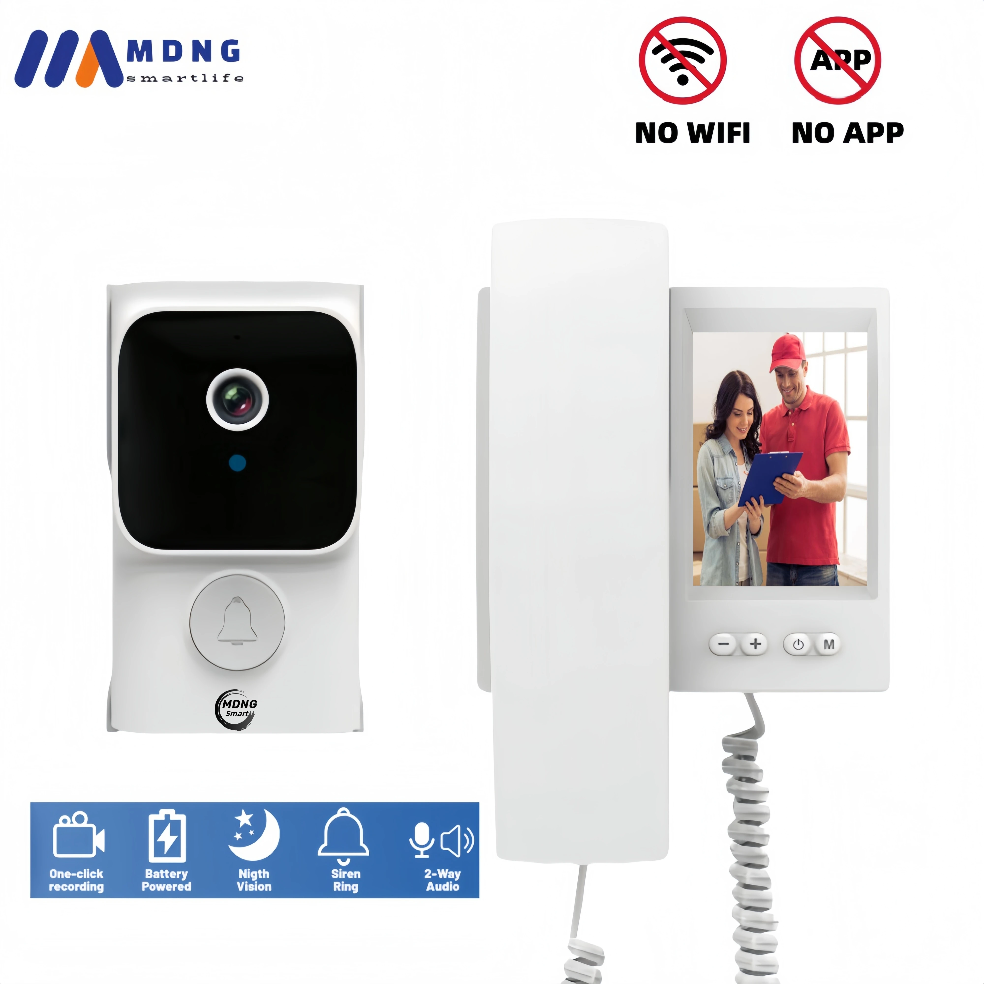 2.4GHz Wireless Visual Video Doorbell 3.5-inch Screen Built-in Battery Night Vision Two Way Audio Easy Connetion No Need Wifi