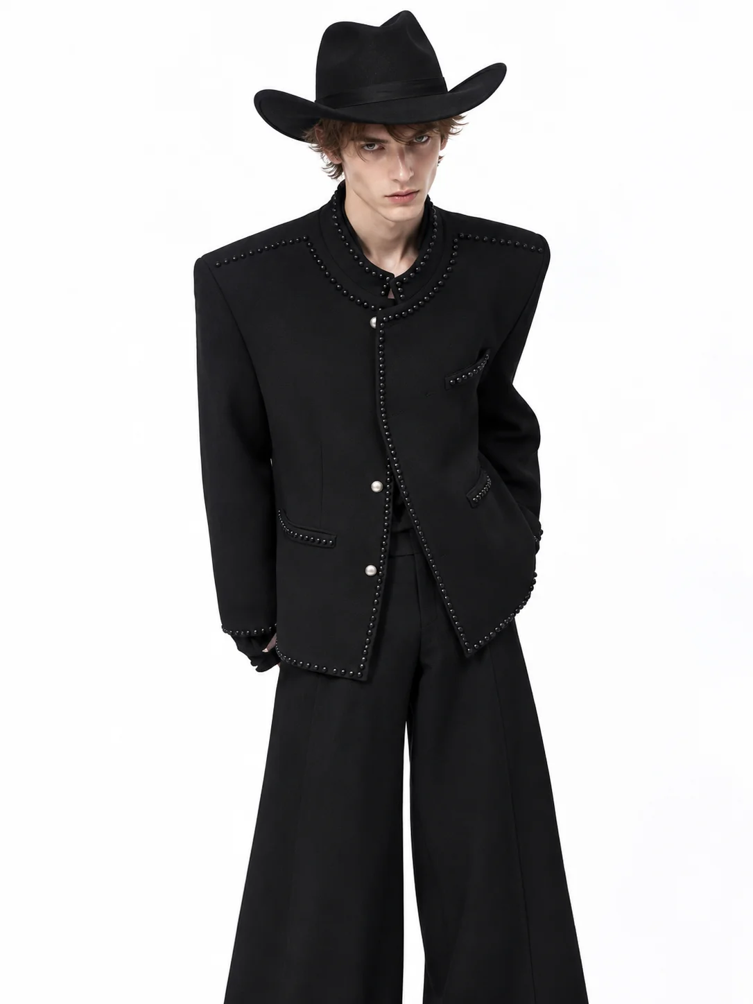 Men's Studded Asymmetric Blazer Gothic Punk Style Vintage Stage Suit Jacket Wide Leg Pants 2026 New