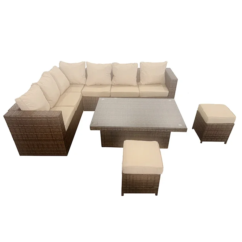 

Custom Outdoor Patio Furniture Set Attractive Corner Ratan Sofa With Lifting Table PE Rattan Material Rattan Set Garden Furnitur