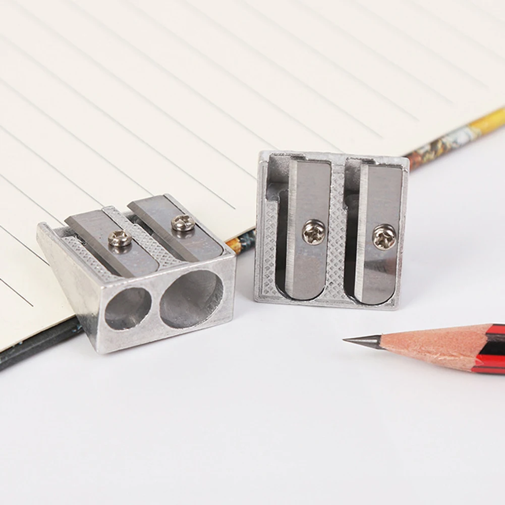 Металлическая точилка для карандашей с двумя отверстиями, прочная легкая точилка для дома, школы, офиса